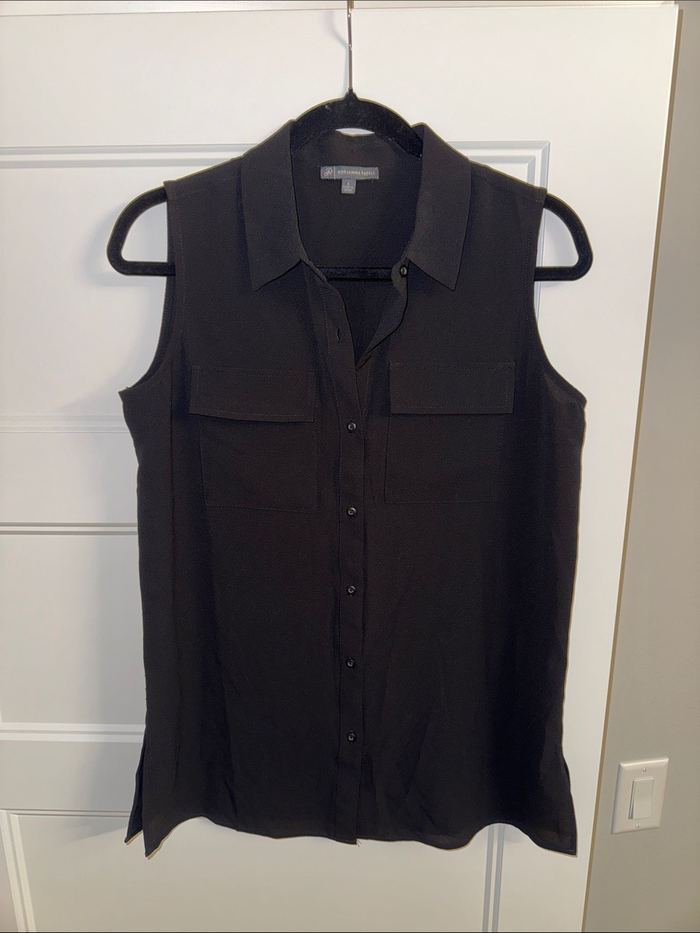 Adrianna Papell Sleeveless Button-Front Shirt - Black